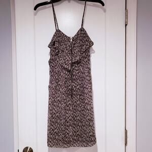 Greylin Ruffle Zip Front Dress Brown White Print Small